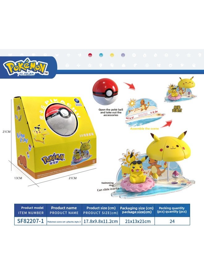 Pokémon Pokémon Pokémon Pokémon Ball Pikachu Water Arrow Turtle Small Fire Dragon Ornaments Doll لعبة مصنوعة يدويًا - اللون: Pikachu-Big Scene Set (رخصة أصلية) - Image 1