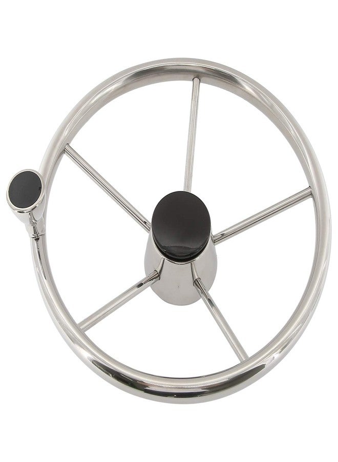 NovelBee 5 Spoke Dia.11" Stainless Steel Boat Steering Wheel with Control Knob and Cap - Image 1