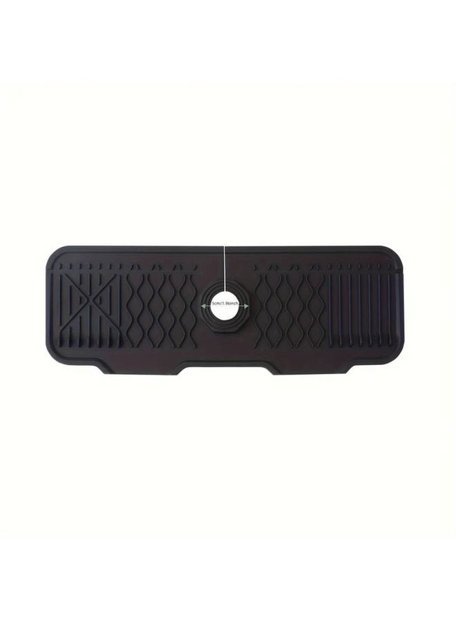 حصيرة مانعة للانزلاق من السيليكون بحبر أسود لحنفية المياه، بميل 5 درجات وحافة قابلة للطي، تصميم يسهل تنظيفه ويعيد توجيه الماء للاستخدام في حوض المطبخ، الحمام، أو المركبات الترفيهية - Image 1