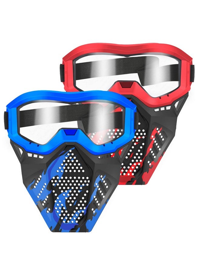 POKONBOY - 2 Pack Tactical Mask With Goggles Compatible With Nerf Rival Apollo Zeus Khaos Atlas & Artemis Blasters Rival Mask Red & Blue - Image 1