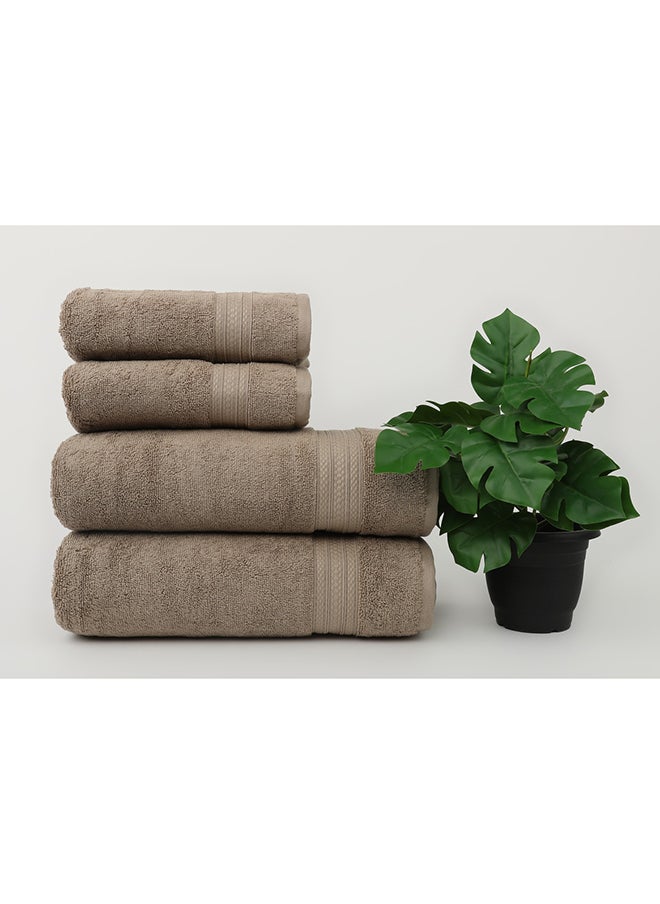White Rose 4 Piece Bathroom Towel Set -HARMONY - 650 GSM - 100% Cotton Terry - 2 Bath Towel 70X140 cm & 2 Hand Towel 50x90 cm-Premium Touch-Quick Dry - Super Absorbent-Camel  - Image 1