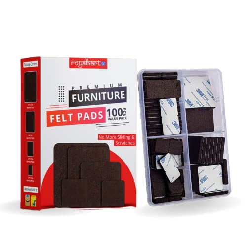 Royalkart® 100 pcs Self Sticking Square Furniture Protector Felt Pads with 3M Adhesion | Non-Skid Floor Protector Furniture Pad Noise Insulation with Plastic Storage Box (Brown) - Image 1