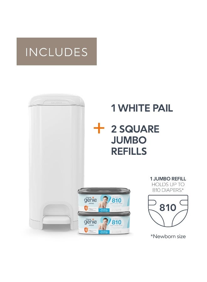 Diaper Genie Select Pail Registry Gift Set (White) | Made of Durable Stainless Steel Metal | Includes 2 Jumbo Refills | Holds 1620 Newborn Diapers - Image 4