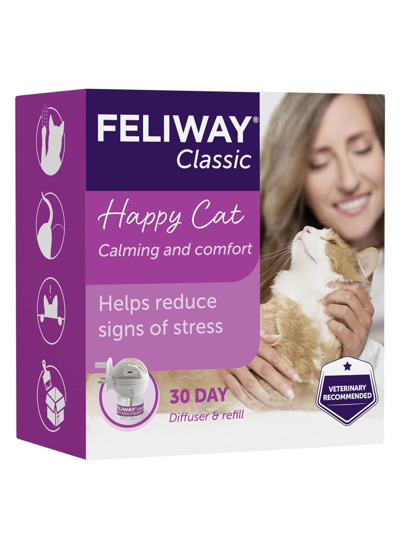 Feliway - FELIWAY Classic 30 day starter kit. Diffuser and Refill. Comforts cats and helps solve helps solve behavioural issues and stress/anxiety in the home - 48ml, White - Image 1
