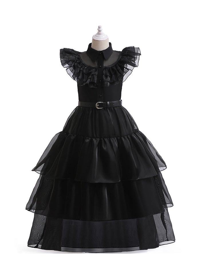 AUTOYSUR - Wednesday Adams Black Dance Dress with Belt, Wednesday Cosplay Dress, Pretend Party Costumes, Kids Wednesday Family Costumes, Cosplay Princess Costume - Image 1