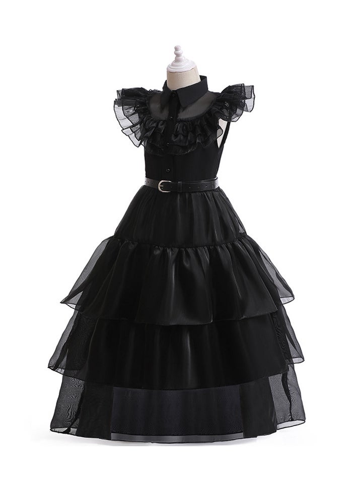 AUTOYSUR - Wednesday Adams Black Dance Dress with Belt, Wednesday Cosplay Dress, Pretend Party Costumes, Kids Wednesday Family Costumes, Cosplay Princess Costume - Image 1