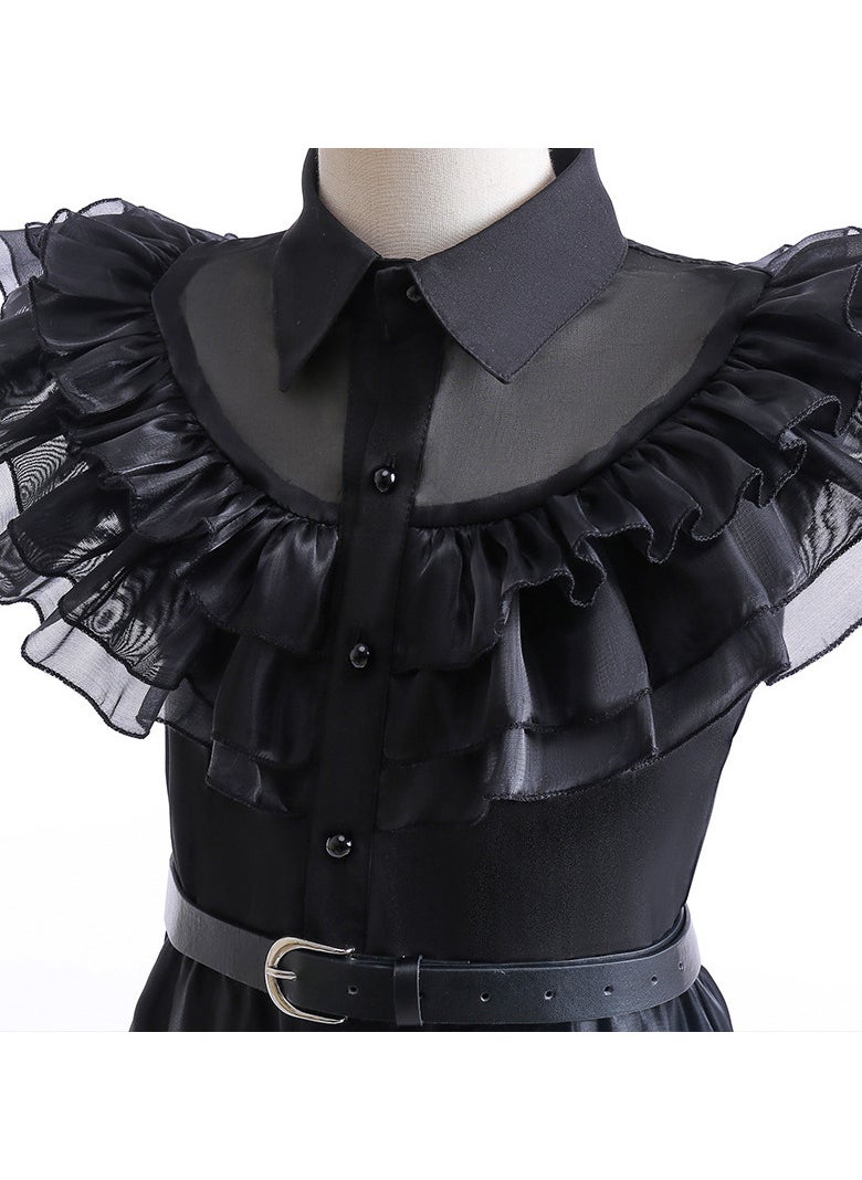 AUTOYSUR - Wednesday Adams Black Dance Dress with Belt, Wednesday Cosplay Dress, Pretend Party Costumes, Kids Wednesday Family Costumes, Cosplay Princess Costume - Image 1