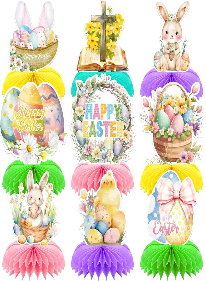 Haolongfa Easter Centerpieces for Tables Decorations, 9 Pcs Happy Easter Honeycomb Centerpieces, 3D Easter Bunny Egg Table Decoration for Easter Party Supplies, Spring Holiday Photo Prop - Image 1