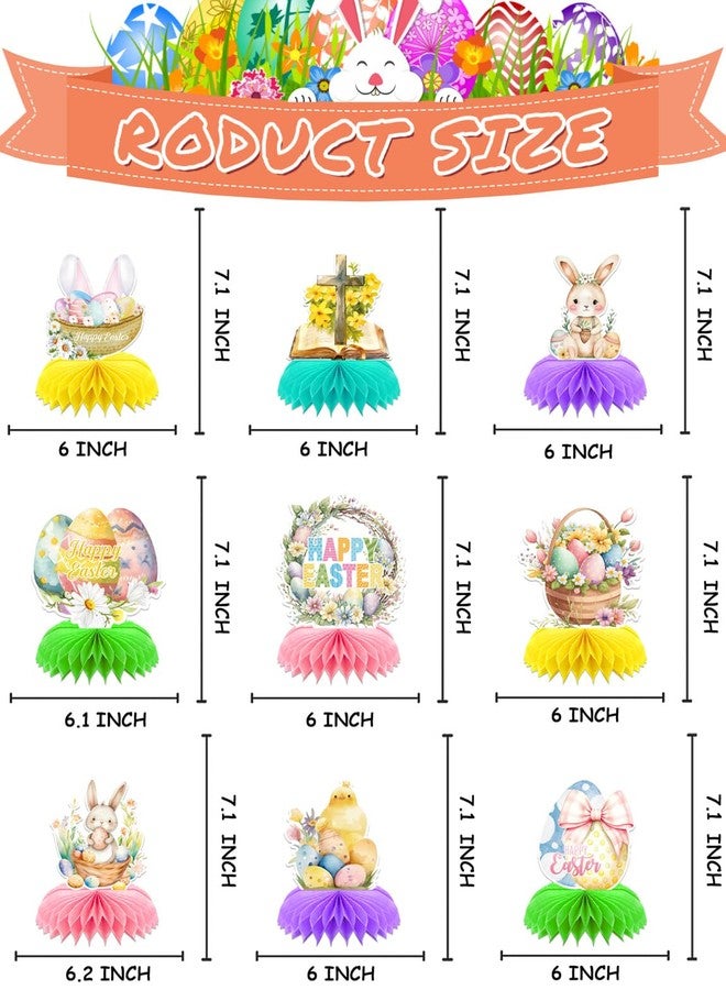 Haolongfa Easter Centerpieces for Tables Decorations, 9 Pcs Happy Easter Honeycomb Centerpieces, 3D Easter Bunny Egg Table Decoration for Easter Party Supplies, Spring Holiday Photo Prop - Image 3