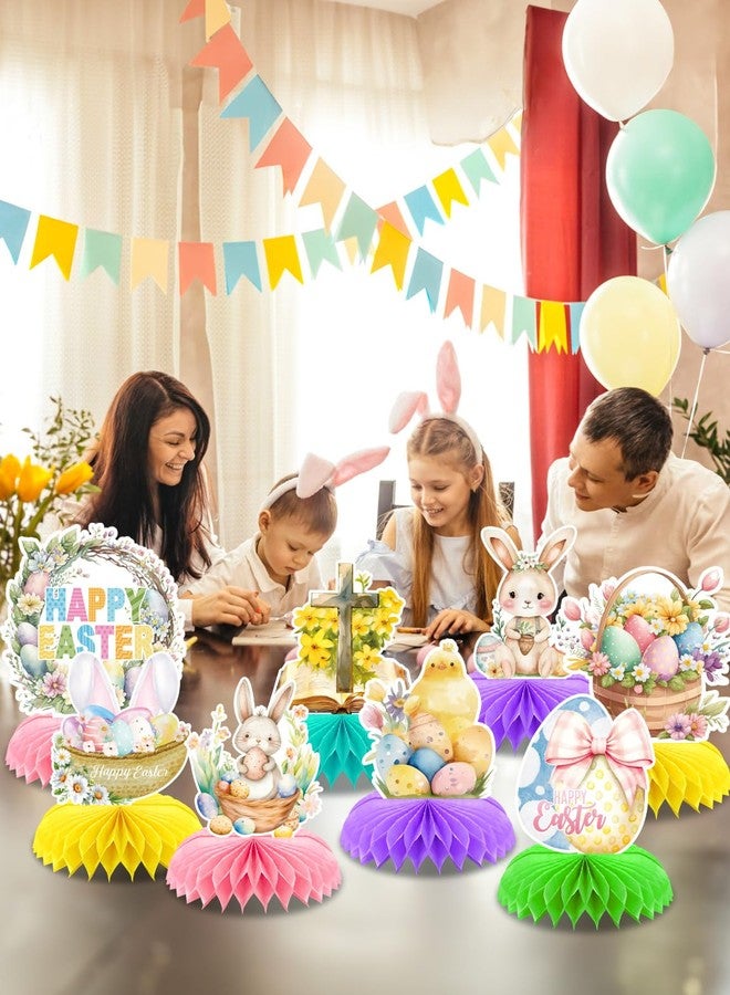 Haolongfa Easter Centerpieces for Tables Decorations, 9 Pcs Happy Easter Honeycomb Centerpieces, 3D Easter Bunny Egg Table Decoration for Easter Party Supplies, Spring Holiday Photo Prop - Image 2