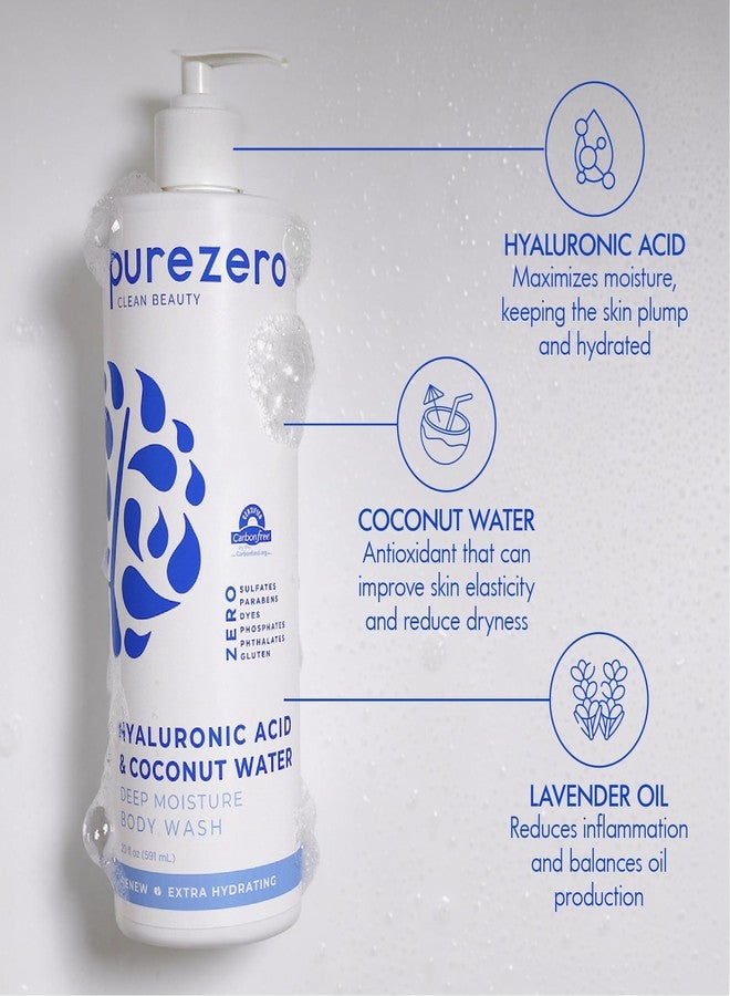 Purezero Hyaluronic Body Wash Deep Moisturizer - Soft Skin Hydration - Moisturizing Skin Cleanser + Coconut Water - No Sulfates, Parabens, Dyes (2 Pack) - Image 4