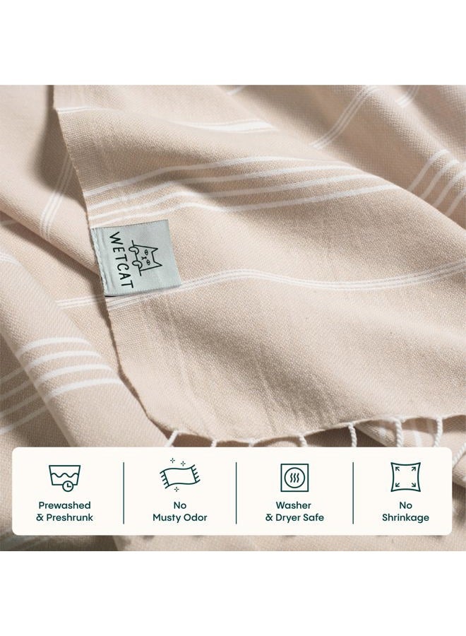 WetCat Turkish Beach Towel Oversized 38x71 100% Cotton Sand Free Quick Dry Extra Large Light Travel Towel for Adults Beach Accessories Gifts - Beige - Image 5