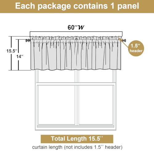 Lecloud Black Valances for Windows 14 Inch Length, Thermal Privacy Blackout Short Curtains, Farmhouse Curtain Valances with Rod Pocket for Bathroom Cafe Basement, 60" W x 14" L 1 Panel - Image 2