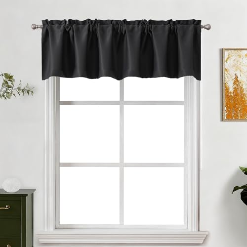 Lecloud Black Valances for Windows 14 Inch Length, Thermal Privacy Blackout Short Curtains, Farmhouse Curtain Valances with Rod Pocket for Bathroom Cafe Basement, 60" W x 14" L 1 Panel - Image 1