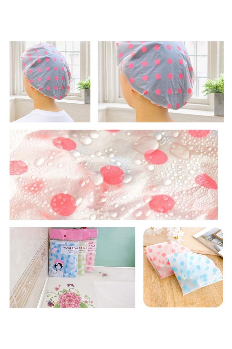 LONGMIRE 6 Pcs Waterproof Bath Caps Plastic Reusable Shower Caps Elastic Band Bath Hair Hat for Women Ladies Spa Salon - Image 4