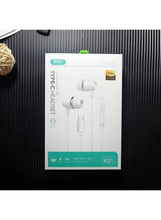 Generic - Type-c Wired Headset Digital Decoding Version Suitable For Apple 15 Series Huawei Mate60 Samsung Mobile Phone-Color:K01 In-ear Type-c-Port Digital Decoding Version Fully Compatible Headphones - Image 1