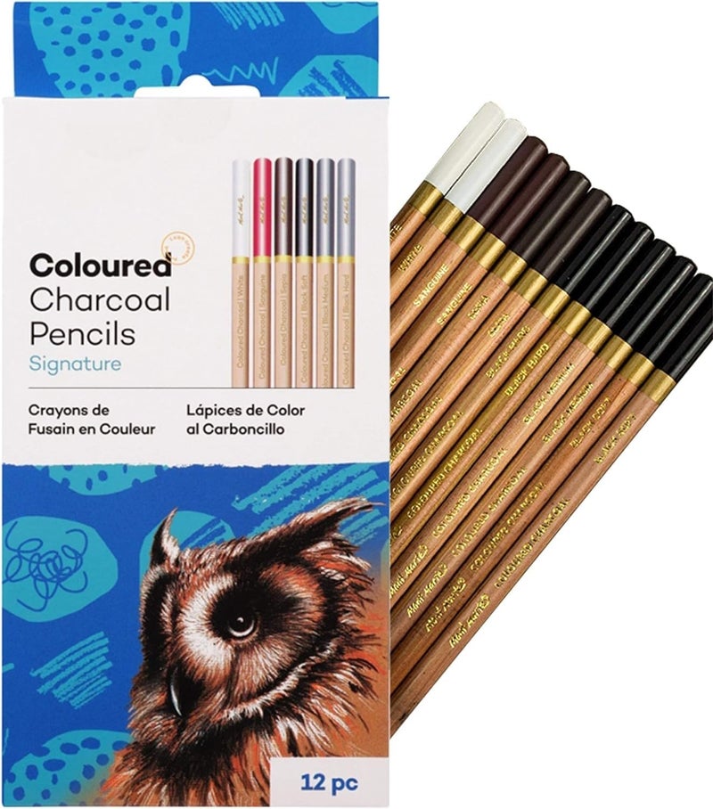HOMENITY Colored Charcoal pencils Round Shaped Color Pencils Set of 12 Multicolor
