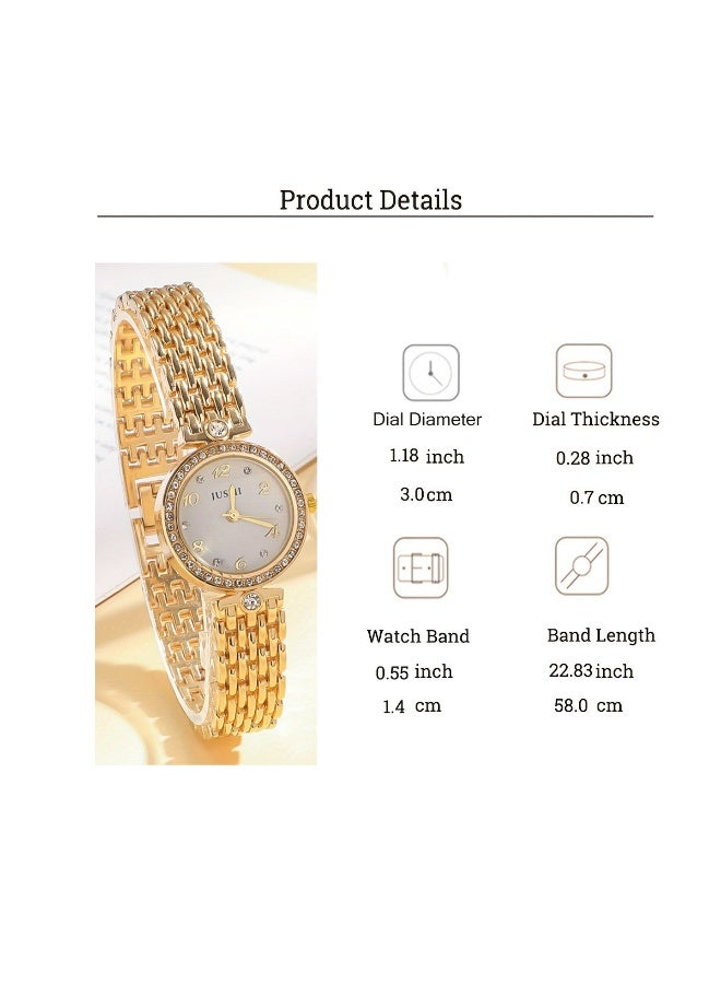 JUSMI Women Watch Sets, 3 Pcs Luxury Fashion Women Watch Set Alloy Strap Ladies Quartz Wristwatch Rhinestone Alloy Bracelet - Image 5