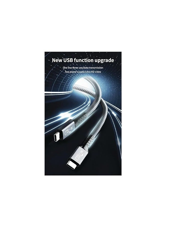 PD Fast Charging Cable - Data Cord - USB C to Type C - USB 4 - Gen4 - Thunderbolt 4 - E-Marker Chip - 40Gbps - 8K@120Hz - 48V/5A - 240W -1M - Gray - Image 3