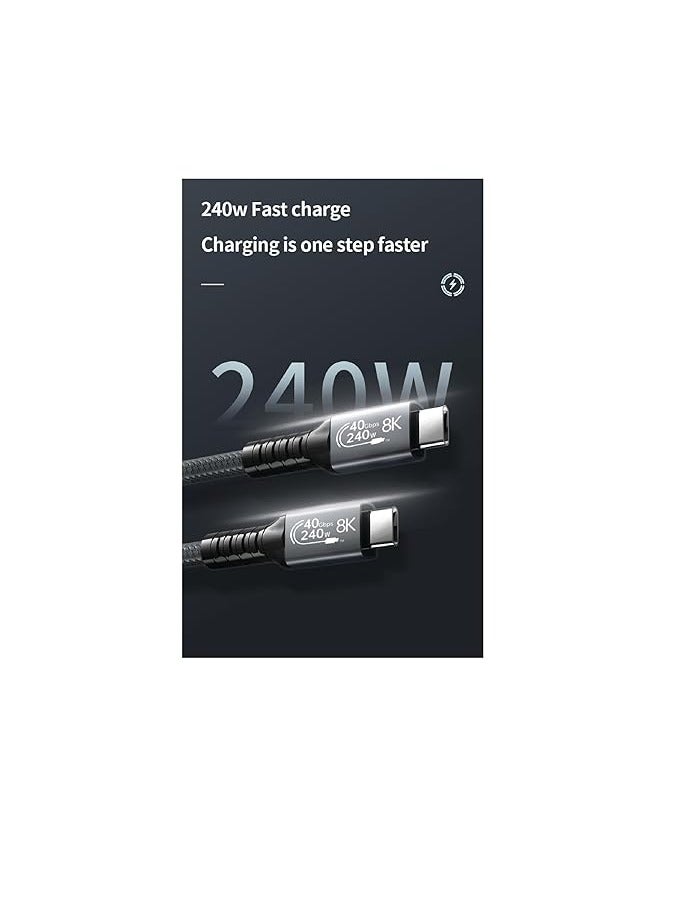 PD Fast Charging Cable - Data Cord - USB C to Type C - USB 4 - Gen4 - Thunderbolt 4 - E-Marker Chip - 40Gbps - 8K@120Hz - 48V/5A - 240W -1M - Gray - Image 4