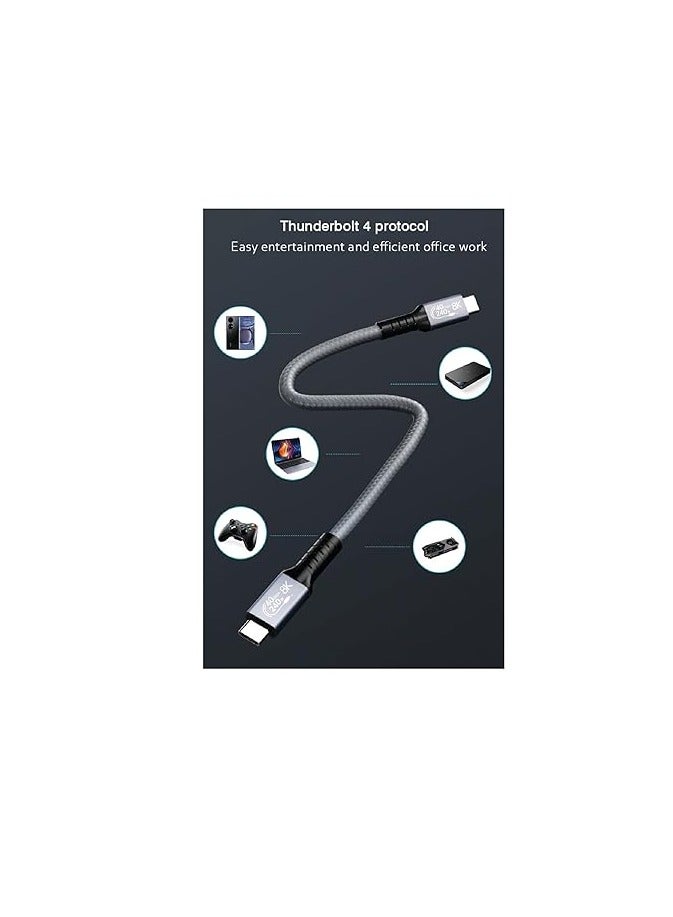 PD Fast Charging Cable - Data Cord - USB C to Type C - USB 4 - Gen4 - Thunderbolt 4 - E-Marker Chip - 40Gbps - 8K@120Hz - 48V/5A - 240W -1M - Gray - Image 5