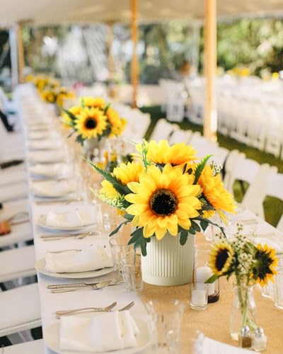 Coferset Sunflower Potted Artificial Flowers Small Fake Plant Yellow Sunflower Small Artificial Plants for Home Office Farmhouse Coffee Table Bathroom Wedding Party Decor(2PCS) - Image 5