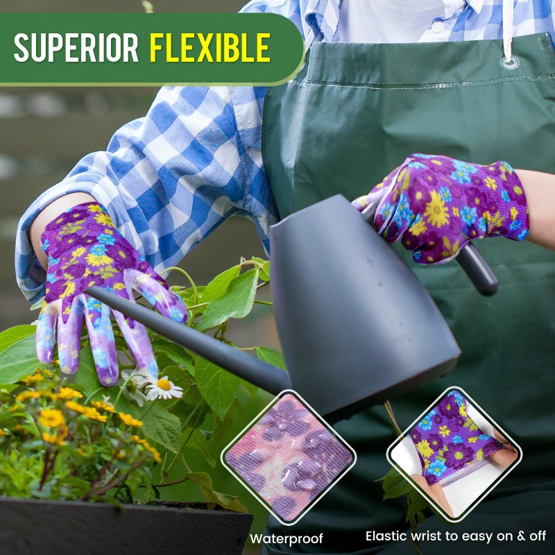 Nimalpal 6 Pairs Gardening Gloves for Women - Breathable Rubber Coated Garden Gloves, Multi-purposes Gardening Gloves with Super Grip, Thorn Proof and Cut Resistant Outdoor (6 Colors) - Image 5