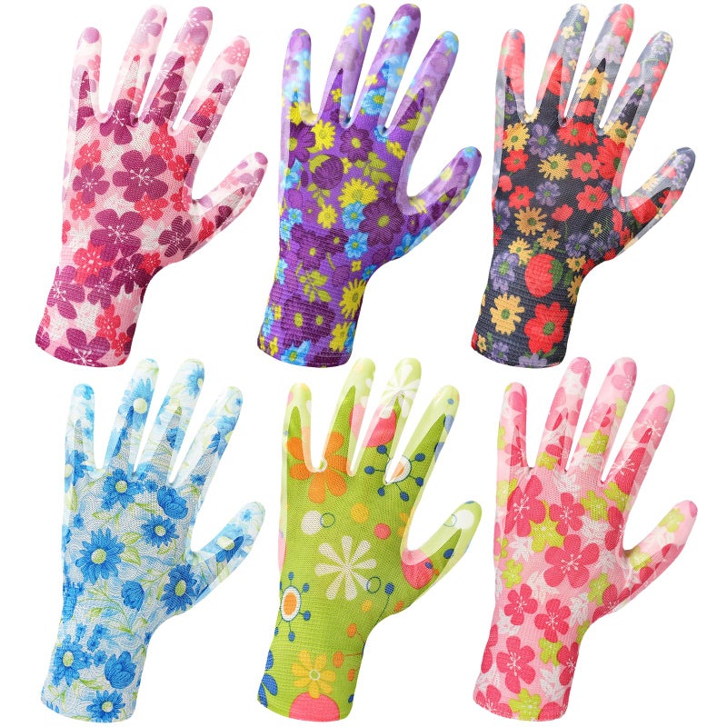 Nimalpal 6 Pairs Gardening Gloves for Women - Breathable Rubber Coated Garden Gloves, Multi-purposes Gardening Gloves with Super Grip, Thorn Proof and Cut Resistant Outdoor (6 Colors) - Image 1