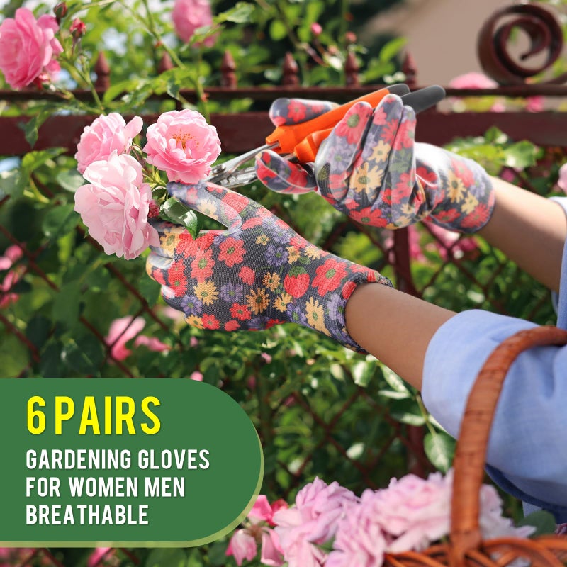 Nimalpal 6 Pairs Gardening Gloves for Women - Breathable Rubber Coated Garden Gloves, Multi-purposes Gardening Gloves with Super Grip, Thorn Proof and Cut Resistant Outdoor (6 Colors) - Image 4