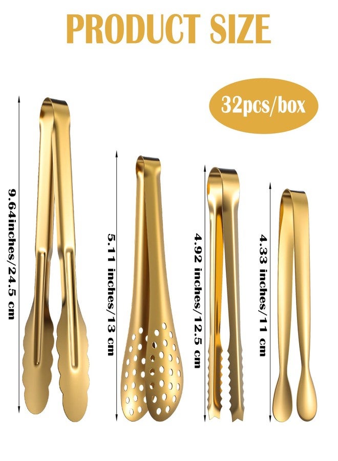 Kifmurase 32PCS Gold Serving Tongs 9 Inch Stainless Steel Gold Salad Buffet Tongs, Multi-Size Kitchen Food Appetizers Tong for Ice, Sugar Cube, Salad, Toaster, Desserts(4 Size) - Image 2
