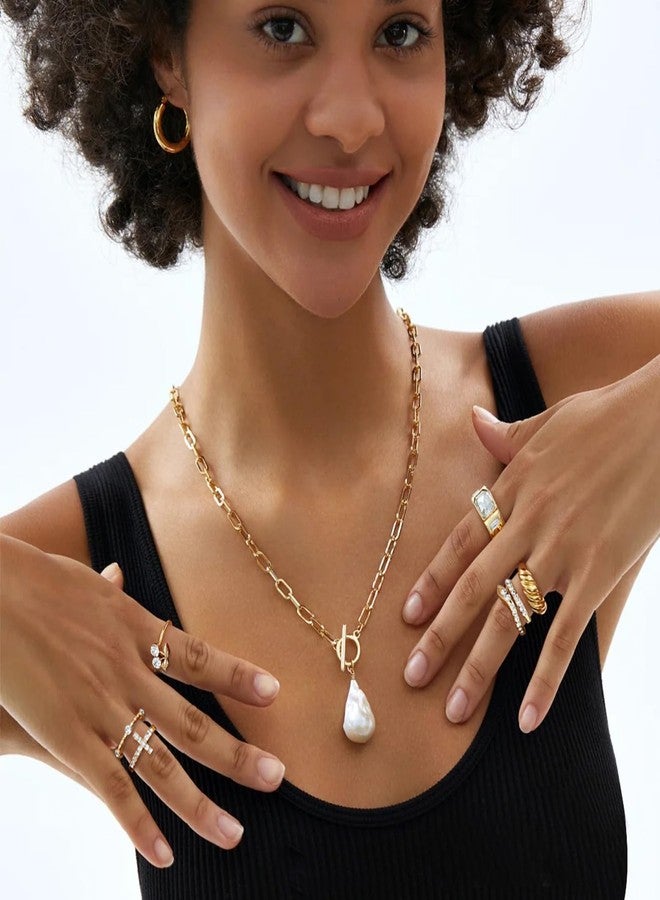17IF 18 PCS Dainty 14K Gold Ring Set for Women Sparkle Chunky Quartet Diamoned Clean Aesthetic Cross Snake Cherry Classy Designs Plus Size for Stacking on Thumb Knuckle - Image 5