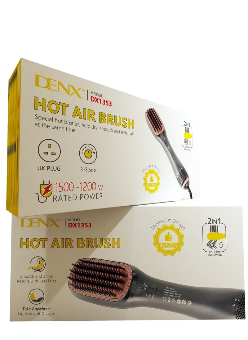 Denx Hot Air Brush For Styling, Straightening, Thickening And Drying Hair, Power 1200-1500 Watts With 3 Speeds - Image 2