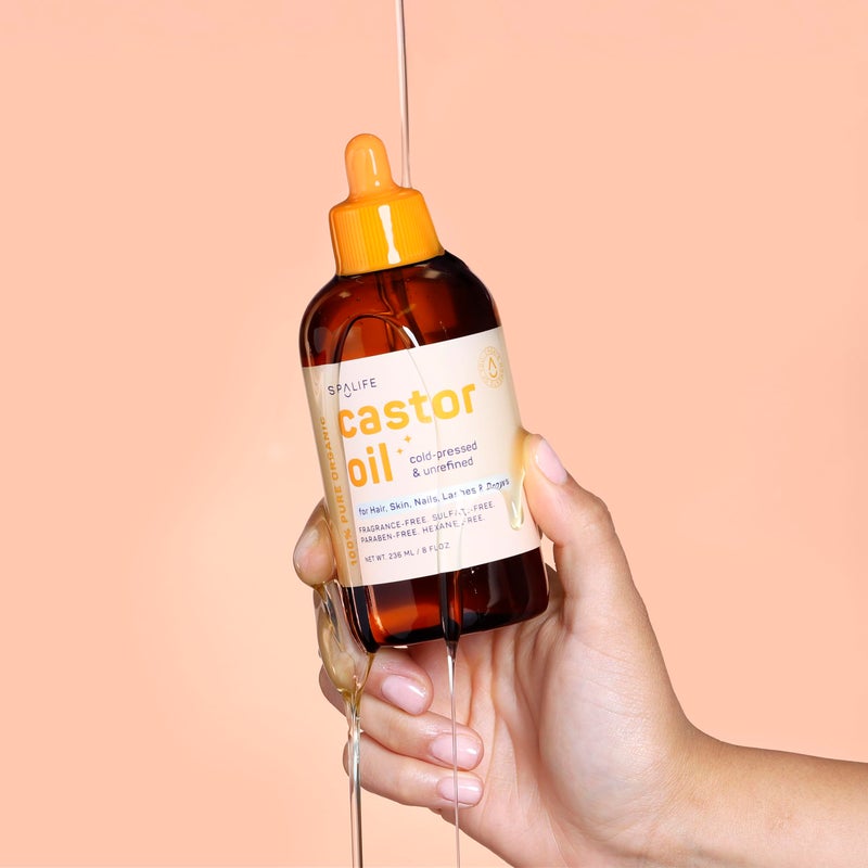 SpaLife Organic Cold Pressed Castor Oil for Face, Brows, Hair, Skin, Nails, & Lashes | Hexane Free Cold Pressed Castor Oil & 2x Brow Brushes, 2x Lash Line Applicators, and Dropper | 8 FL OZ - Image 3