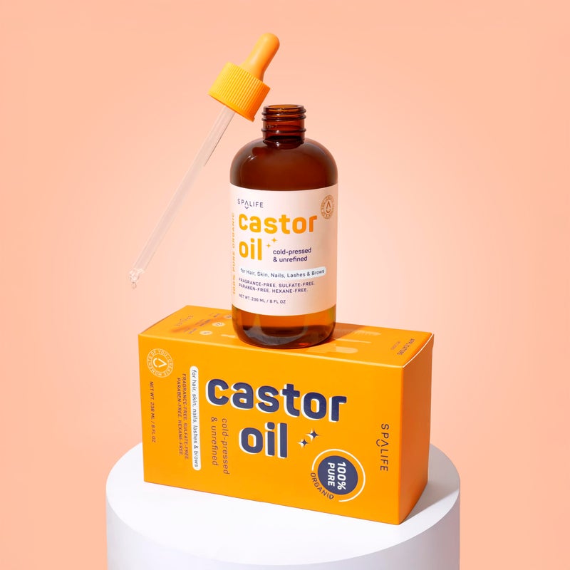 SpaLife Organic Cold Pressed Castor Oil for Face, Brows, Hair, Skin, Nails, & Lashes | Hexane Free Cold Pressed Castor Oil & 2x Brow Brushes, 2x Lash Line Applicators, and Dropper | 8 FL OZ - Image 2