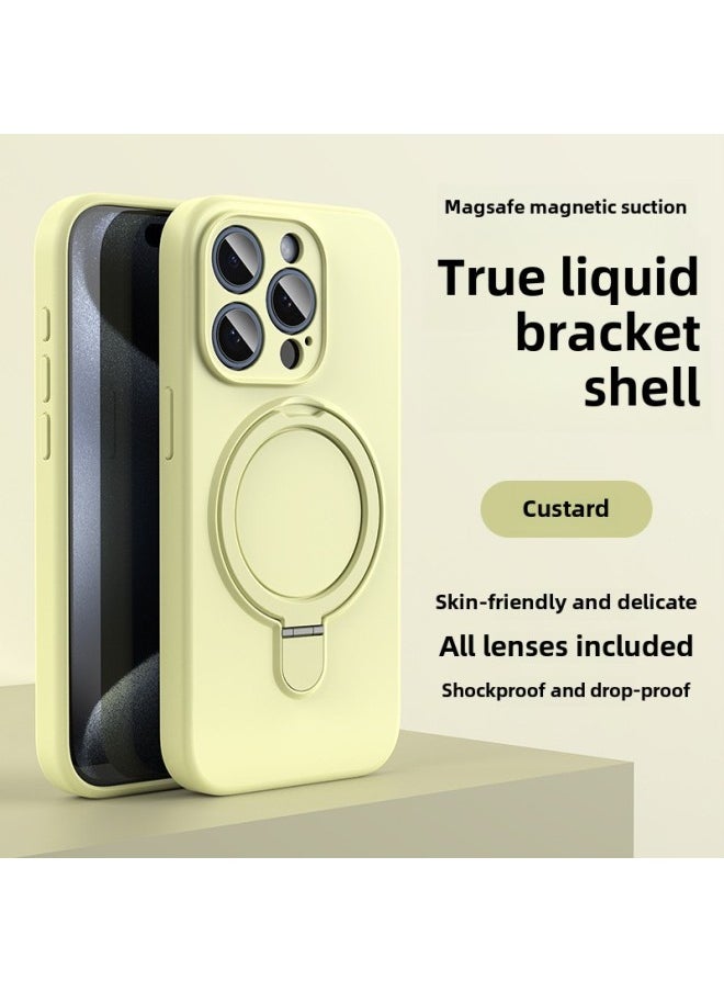 Generic - Apple 16 Mobile Phone Case Magsafe Bracket Magnetic 15promax Liquid Silicone IPhone14 Protective Cover Soft-Color:Custard Bracket With Packaging-Applicable Models:iPhone13Promax - Image 1