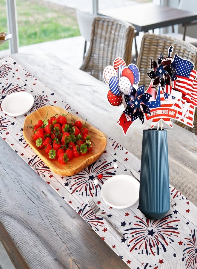 Quera Fireworks Table Runner 4th of July Patriotic Memorial Day Independence Day Holiday Kitchen Dining Table Decoration,Holiday Burlap Table Cover, 13 x 70 Inch, Americana Stars, Red, White, Blue. - Image 5