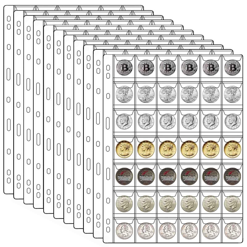 Xxmbbjy 462 Pockets Coin Binder Collection Supplies Pages, Standard 9 Hole Coin Collecting Pocket Page for Coin Stamp Badge Collection (42 Pocket -11 Sheets) - Image 1