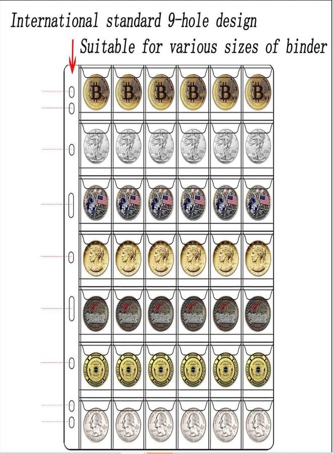 Xxmbbjy 462 Pockets Coin Binder Collection Supplies Pages, Standard 9 Hole Coin Collecting Pocket Page for Coin Stamp Badge Collection (42 Pocket -11 Sheets) - Image 4