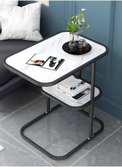 Occuwzz 2 Layers Sofa Side End Table C Shaped Coffee Table Metal Frame Nightstand for Living Room Bedroom Balcony  - Image 1