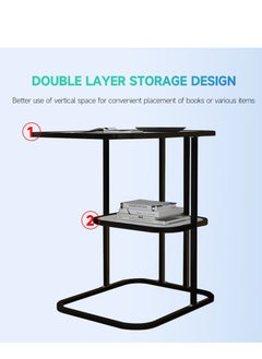 Occuwzz 2 Layers Sofa Side End Table C Shaped Coffee Table Metal Frame Nightstand for Living Room Bedroom Balcony  - Image 2