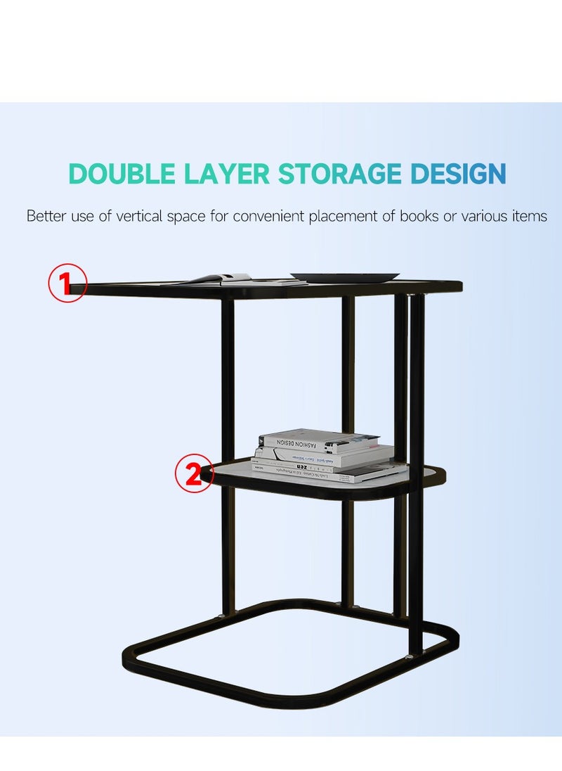 Occuwzz 2 Layers Sofa Side End Table C Shaped Coffee Table Metal Frame Nightstand for Living Room Bedroom Balcony  - Image 2