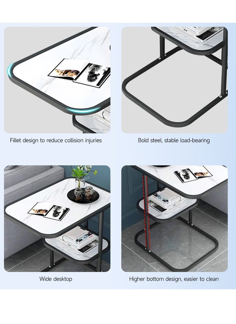 Occuwzz 2 Layers Sofa Side End Table C Shaped Coffee Table Metal Frame Nightstand for Living Room Bedroom Balcony  - Image 4