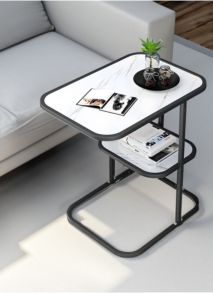 Occuwzz 2 Layers Sofa Side End Table C Shaped Coffee Table Metal Frame Nightstand for Living Room Bedroom Balcony  - Image 5