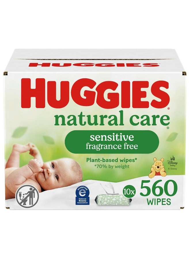 Huggies Natural Care Sensitive Baby Wipes, Unscented, Hypoallergenic, 99% Purified Water, 10 Flip-Top Packs (560 Wipes Total) - Image 1