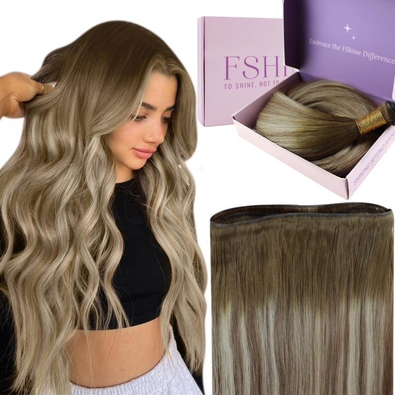 Fshine Genius Weft Human Hair Extensions 16 Inch 50 Grams Color 3 Dark Brown Faded To 8 Ash Brown And 22 Light Blonde Balayage Remy Human Hair Weave Hand Tied Straight Genius Weft Extensions