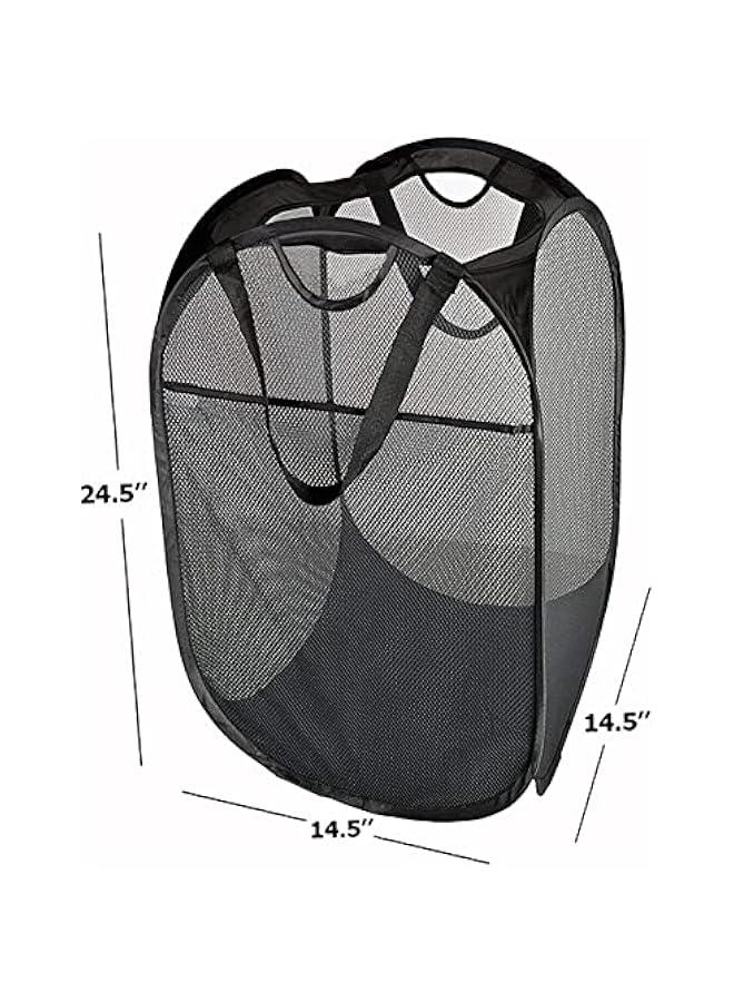 2 Pcs Strong Mesh Pop-up Laundry Hamper, Quality Pop Up Hampers for Laundry with Durable Handles Solid Bottom High Carbon Steel Frame, Easy to Open and Fold Flat for Storage(Black) - Image 2