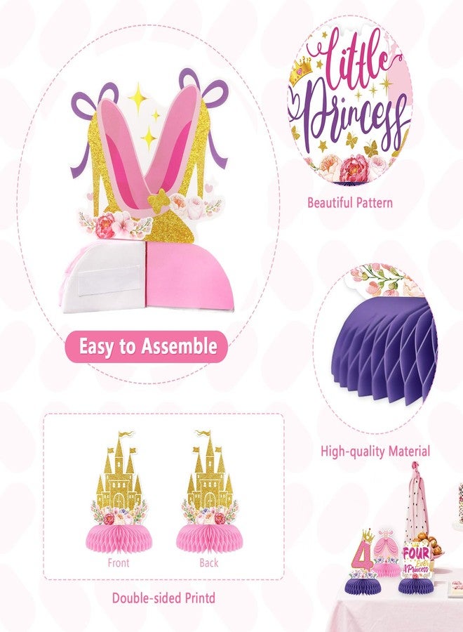 Grencian 9 Pcs Princess 4th Birthday Party Decorations Four Ever a Princess Honeycomb Centerpieces Table Toppers for Girls Princess Theme 4 Years Old Birthday Party Supplies Table Decoration - Image 3