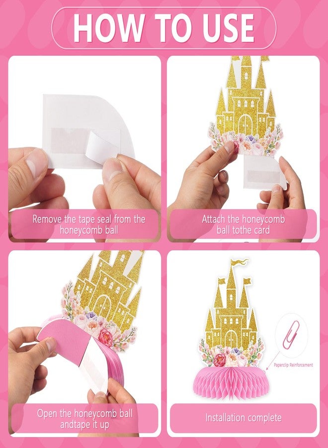 Grencian 9 Pcs Princess 4th Birthday Party Decorations Four Ever a Princess Honeycomb Centerpieces Table Toppers for Girls Princess Theme 4 Years Old Birthday Party Supplies Table Decoration - Image 4