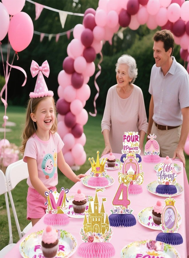 Grencian 9 Pcs Princess 4th Birthday Party Decorations Four Ever a Princess Honeycomb Centerpieces Table Toppers for Girls Princess Theme 4 Years Old Birthday Party Supplies Table Decoration - Image 5