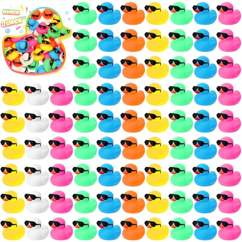 HI-BOOM Hiboom 300 Pack Mini Rubber Ducks Set Bath Toys in Bulk with Sunglasses Float Squeak Tiny Baby Shower Rubber Duck Bathtub Pool Toy for Kids Party Birthday Supplies Prize RewardsColorful - Image 1
